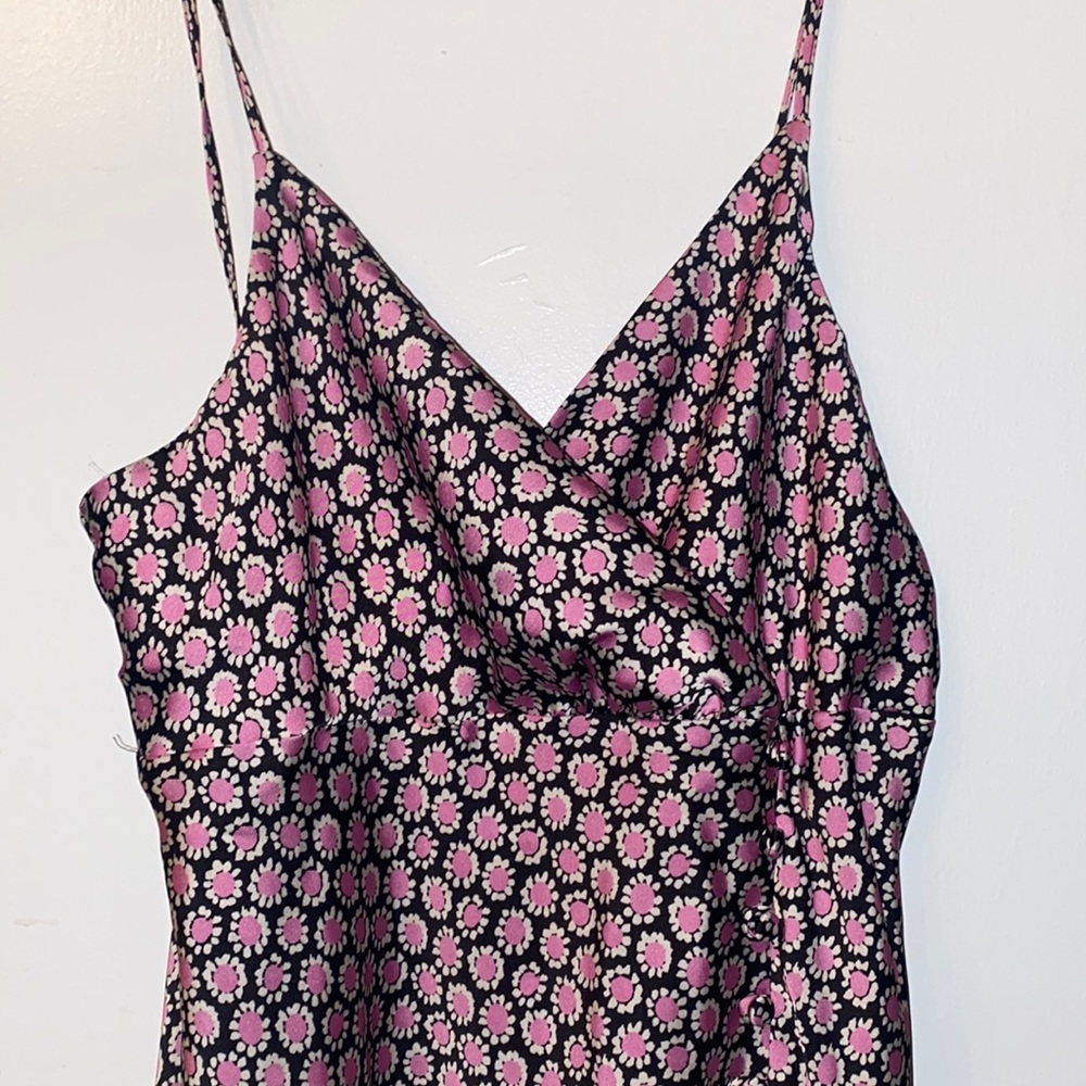 Zara Black and Pink Satin Midi Dress
